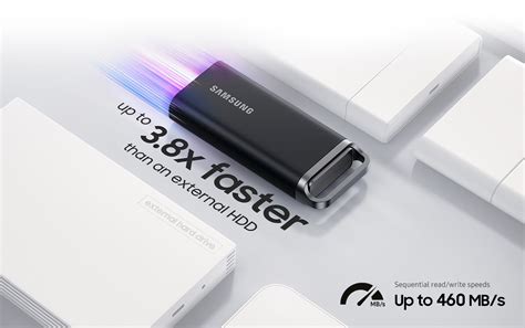 Samsung T5 EVO Portable SSD 8TB; Transfer speed up to 460 MB/s; 
USB 3.2 (Gen1, 5Gbps) backwards compatible, AES 256-bit hardware encryption, 
Windows®, macOS®, Android™ Compatible  Colour: Black